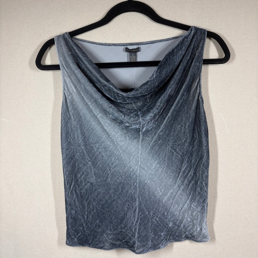 NOS Vtg Banana Republic Womens Silk Blend Velvet Cowl Neck Top Sm Silver Gray